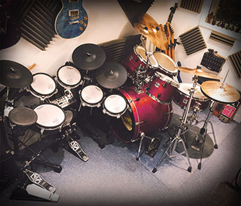 drum setup at dwstudios including electric and acoustic kit